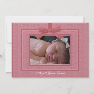 Pink Baby Girl on Pink Bow Pink Baby Girl Photo Christening Custom Invitation From