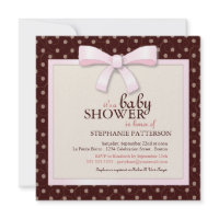 Pink Bow Polka Dot Girl Baby Shower Invitation