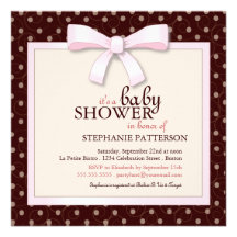 Pink Bow Polka Dot Girl Baby Shower Invitation
