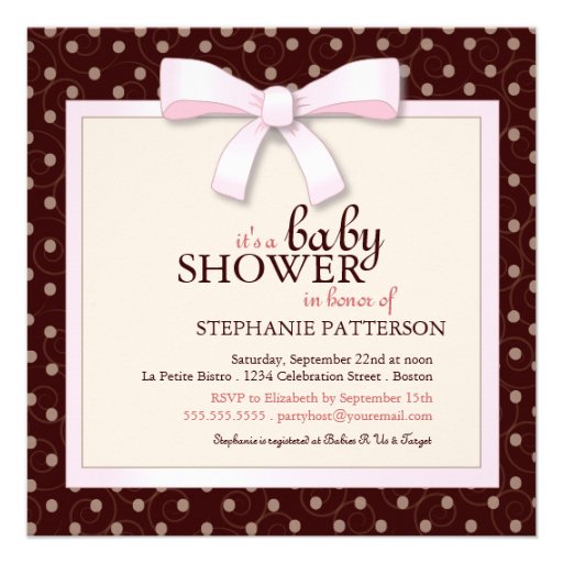 Pink Bow Polka Dot Girl Baby Shower Invitation