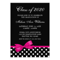 Pink Bow Polka Dots Graduation Announcement invitations