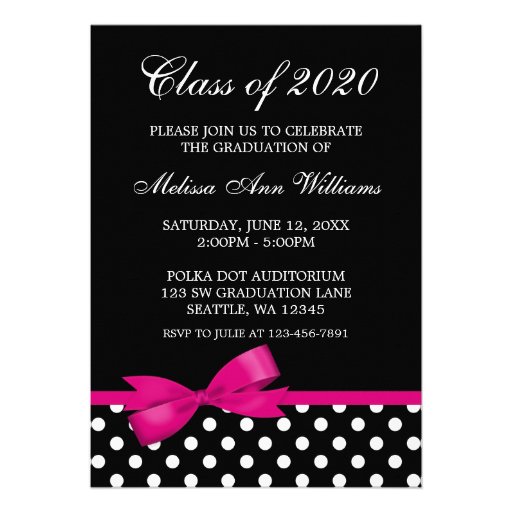 Pink Bow Polka Dots Graduation Announcement (front side)