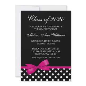 Pink Bow Polka Dots Graduation Announcement