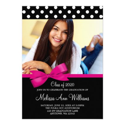 Pink Bow Polka Dots Photo Graduation Announcement