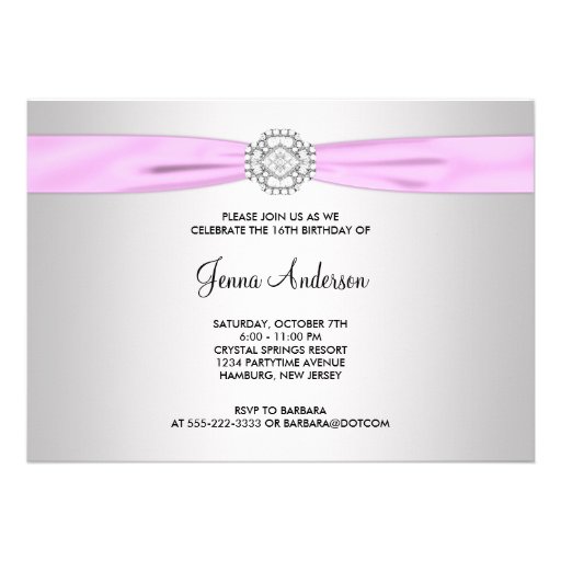Pink Bow Sweet Sixteen Party Invitation