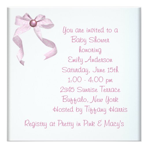 Pink Bow White Baby Girl Shower Invitations