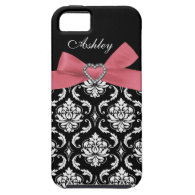 Pink Bow with Damask and First Name iPhone Case iPhone 5 Covers
