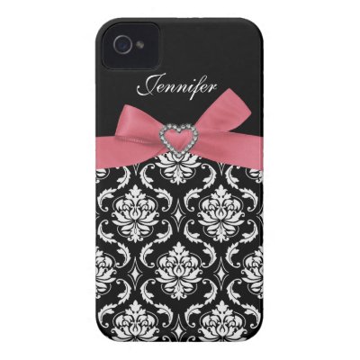 Pink Bow with Damask iPhone Case Iphone 4 Case-mate Cases