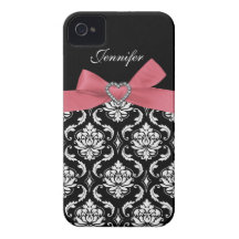 Pink Bow with Damask iPhone Case iPhone 4 Case-Mate Cases