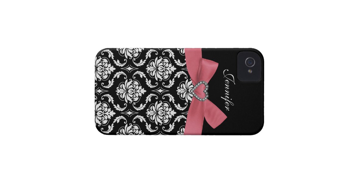 Pink Bow With Damask Iphone Case Zazzle 2806