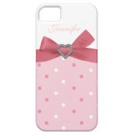 Pink ribbon with Jewel Print Polka Dot bow iPhone Case iPhone 5 Cover