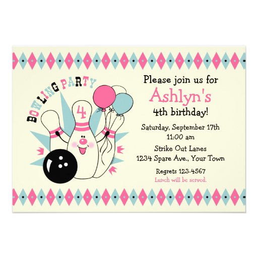 Pink Bowling Pin Birthday Custom Announcements