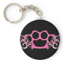 Pink Brass Knuckles Key Chain