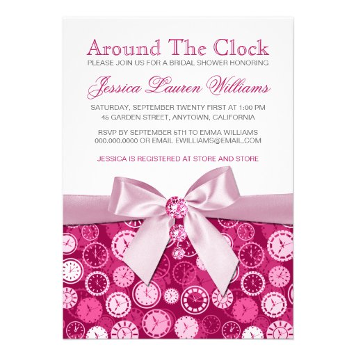 Pink Bridal Shower Around The Clock Theme Invites