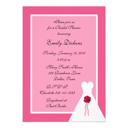 Pink Bridal Shower Invitation, Bridal Gown on Pink