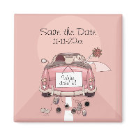 Pink Bride and Groom Getaway car