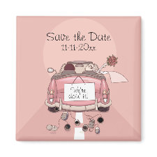 Pink Bride and Groom Getaway car 