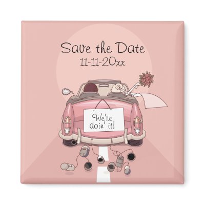Pink Bride and Groom Getaway car 'Save the Date' Magnets
