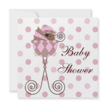 Pink Brown African American Baby Girl Shower Personalized Invitation