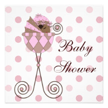 Pink Brown African American Baby Girl Shower Personalized Invitation