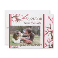Pink & Brown Asian Blossoms Save the Date invitation