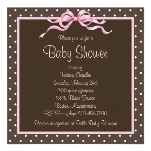 Pink Brown Baby Girl Shower Invitations