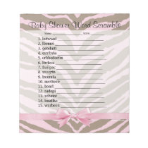 Pink/Brown Baby Shower Word Scramble Game 40 Pages Note Pads