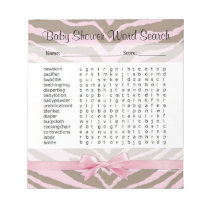 Pink/Brown Baby Shower Word Search Game 40 Pages Memo Notepad