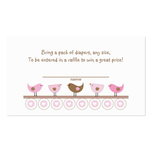 Pink Brown Birds Diaper Raffle Tickets or insert Business Card Template (front side)