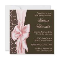 Pink Brown Bow Elegant Baby Girl Shower Invitation