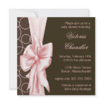 Pink Brown Bow Elegant Baby Girl Shower Invitation