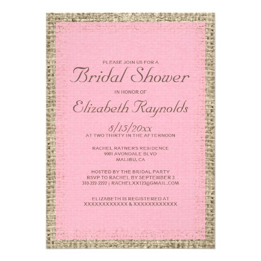 Pink & Brown Burlap Bridal Shower Invitations