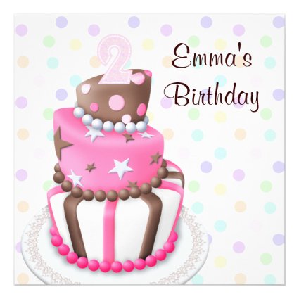 Pink Brown Cake Presents Girls 2nd Birthday Party Personalized Invite