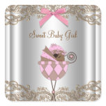 Pink Brown Carriage Baby Shower Label Sticker