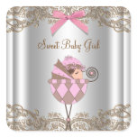 Pink Brown Carriage Baby Shower Label Sticker