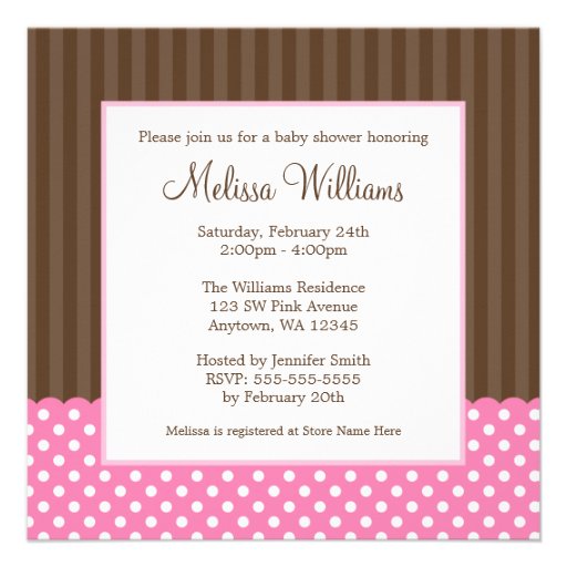 Pink Brown Carriage Dots Girl Baby Shower Custom Invites