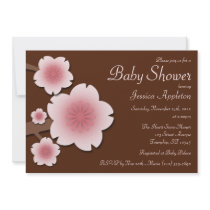 Pink & Brown Cherry Blossom Baby Shower Custom Announcement