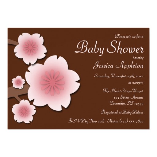 Pink & Brown Cherry Blossom Baby Shower Custom Announcement