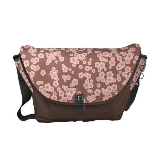 Pink brown cherry blossom Rickshaw messenger bag