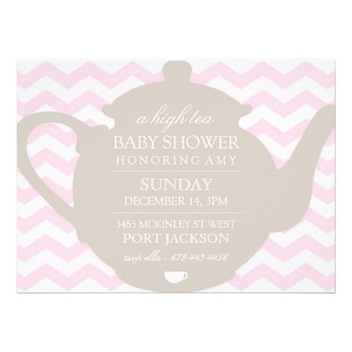 Pink & Brown Chevron High Tea Baby Shower Invite