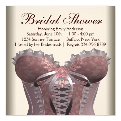 Pink Brown Corset Bridal Shower Custom Invites