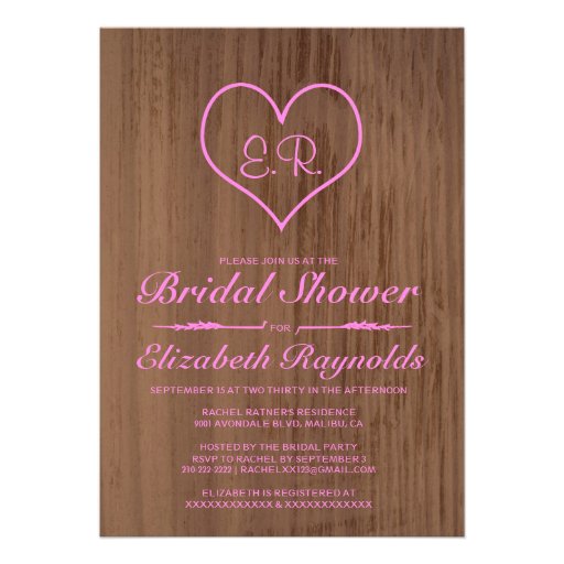Pink & Brown Country Bridal Shower Invitations
