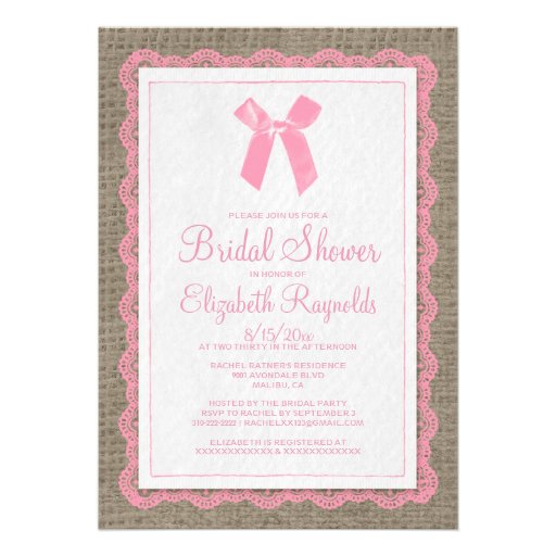 Pink Brown Country Burlap Bridal Shower Invitation