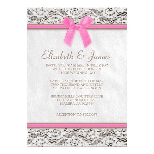 Pink & Brown Country Lace Wedding Invitations