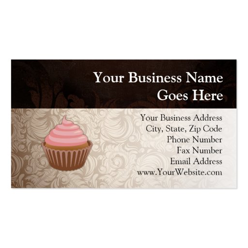 Pink/Brown Cupcake Business Card Templates (front side)