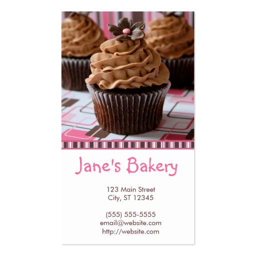 Pink & Brown Cupcakes Business Card (front side)