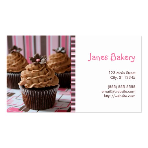 Pink & Brown Cupcakes Business Card Templates (front side)