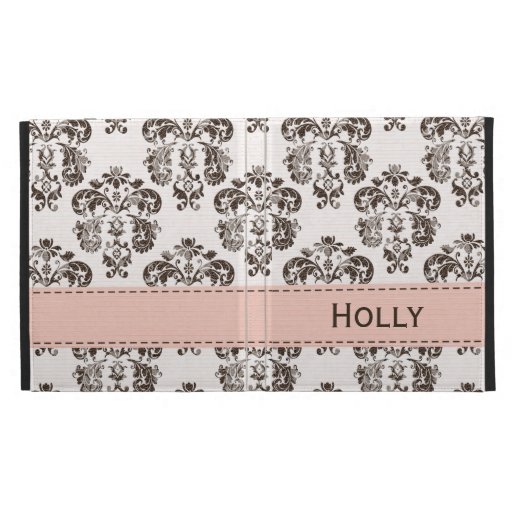 Pink Brown Damask iPad Folio Case Cover