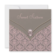 Pink Brown Damask Sweet 16 Party invitation