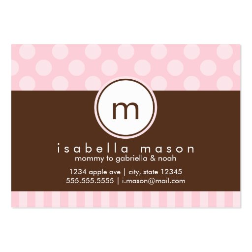 Pink & Brown Dots & Stripes Mommy Card Business Card Template (front side)